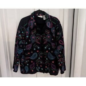 Vintage Embroidered Linen Blend Jacket SIZE 2X Cottagecore Floral Button Up‎